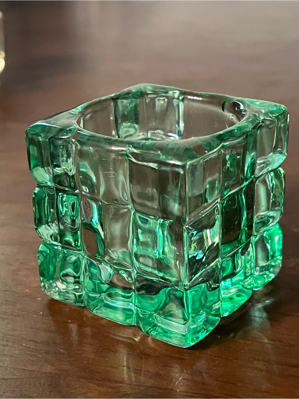 Vintage Green Crystal Glass Candle Holder